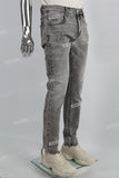 Grey Lettering 3D Embossed Ripped Mans Skinny Jeans