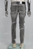 Grey Lettering 3D Embossed Ripped Mans Skinny Jeans