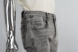 Grey Lettering 3D Embossed Ripped Mans Skinny Jeans