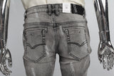 Grey Lettering 3D Embossed Ripped Mans Skinny Jeans