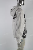 White Distressed Wash Dark Print Men's Hoodies