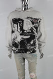 White Distressed Wash Dark Print Men's Hoodies