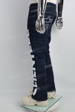 Dark Blue Big Print Back Pocket Print Men's Flared Jeans