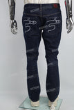 Dark Blue Big Print Back Pocket Print Men's Flared Jeans