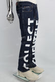 Dark Blue Big Print Back Pocket Print Men's Flared Jeans