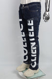 Dark Blue Big Print Back Pocket Print Men's Flared Jeans
