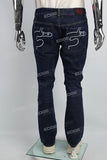 Dark Blue Big Print Back Pocket Print Men's Flared Jeans
