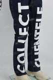 Dark Blue Big Print Back Pocket Print Men's Flared Jeans