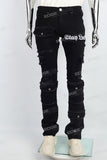 Black Embroidered Multi-Pocket Ripped Mans Stack Jeans