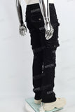 Black Embroidered Multi-Pocket Ripped Mans Stack Jeans