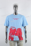Hot Skull Print Embroidered Light Blue T-shirt