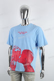 Hot Skull Print Embroidered Light Blue T-shirt