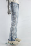 Light Blue Embroidered Diamonds Men's Flared Jeans