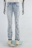 Light Blue Embroidered Diamonds Men's Flared Jeans