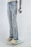 Light Blue Embroidered Diamonds Men's Flared Jeans
