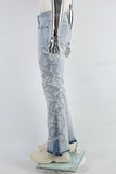 Light Blue Embroidered Diamonds Men's Flared Jeans