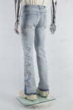 Light Blue Embroidered Diamonds Men's Flared Jeans