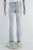 Light Blue Embroidered Diamonds Men's Flared Jeans