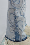 Light Blue Embroidered Diamonds Men's Flared Jeans