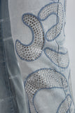 Light Blue Embroidered Diamonds Men's Flared Jeans