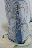 Light Blue Embroidered Diamonds Men's Flared Jeans