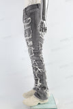 Grey Embroidered Torn Patch Mans Stack Jeans