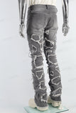 Grey Embroidered Torn Patch Mans Stack Jeans