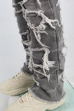 Grey Embroidered Torn Patch Mans Stack Jeans