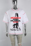 Contrasting Structured Line Print White T-shirt