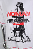 Contrasting Structured Line Print White T-shirt