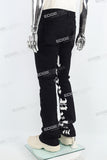 Black Alpha Gothic Logo Print Mans Stack Jeans