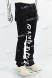 Black Alpha Gothic Logo Print Mans Stack Jeans