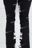 Black Alpha Gothic Logo Print Mans Stack Jeans