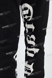 Black Alpha Gothic Logo Print Mans Stack Jeans
