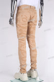 Yellow 100 Cotton Embroidery Distress Jeans Men