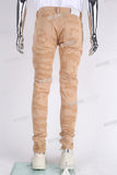 Yellow 100 Cotton Embroidery Distress Jeans Men