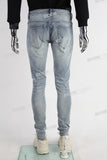 Blue Elastic Spandex Strechy Skinny Distressed Silm Plain Jeans Men