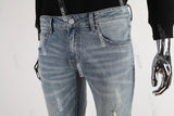 Blue Elastic Spandex Strechy Skinny Distressed Silm Plain Jeans Men