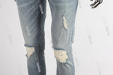Blue Elastic Spandex Strechy Skinny Distressed Silm Plain Jeans Men