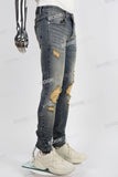 Blue Vintage Distressed Paint Splatters Jeans Men