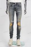 Blue Vintage Distressed Paint Splatters Jeans Men