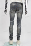 Blue Vintage Distressed Ripped Paint Splatters Skinny Jeans Men