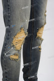 Blue Vintage Distressed Paint Splatters Jeans Men
