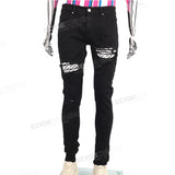 Wholesale Men Black Denim Pasnts Skinny Ripped Stacked Jeans