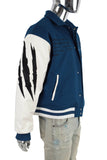 Men's Embroidery College Letterman Bomber Baseball Leather Sleeve Varsity Jacket