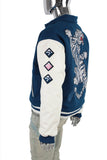 Men's Embroidery College Letterman Bomber Baseball Leather Sleeve Varsity Jacket