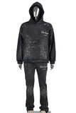 Customized Pullover Hooded Men Black Sweatsuit Sweatpants Hoodie Set