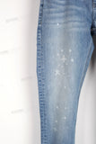 Blue Skinny Jeans With Laser Engraver Skeleton Printing