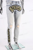 Stylish Streetwear Light Blue jeans Ripped Screen Printing