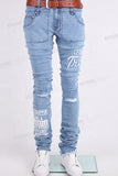 Light Blue Extended Skinny Jeans with Custom Embroidery Logo
